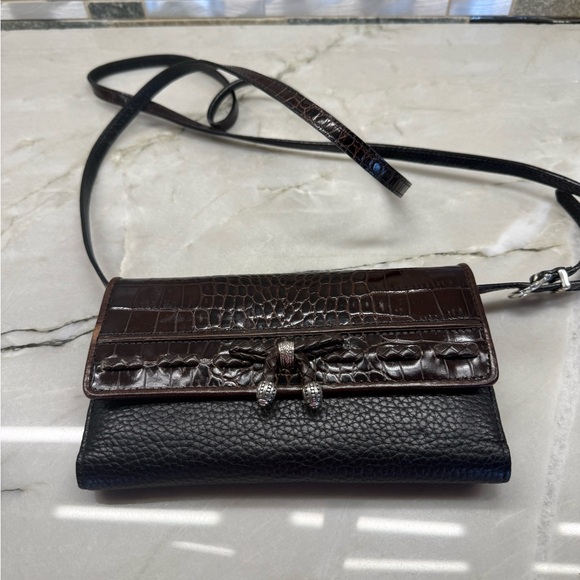 Brighton Black and Brown Textured wallet with Crossbody strap. - Picture 3 of 8